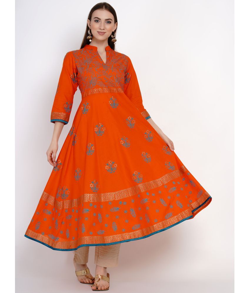     			Riya Pack of 1 Cotton Printed Anarkali Women's Kurti - ( Orange )