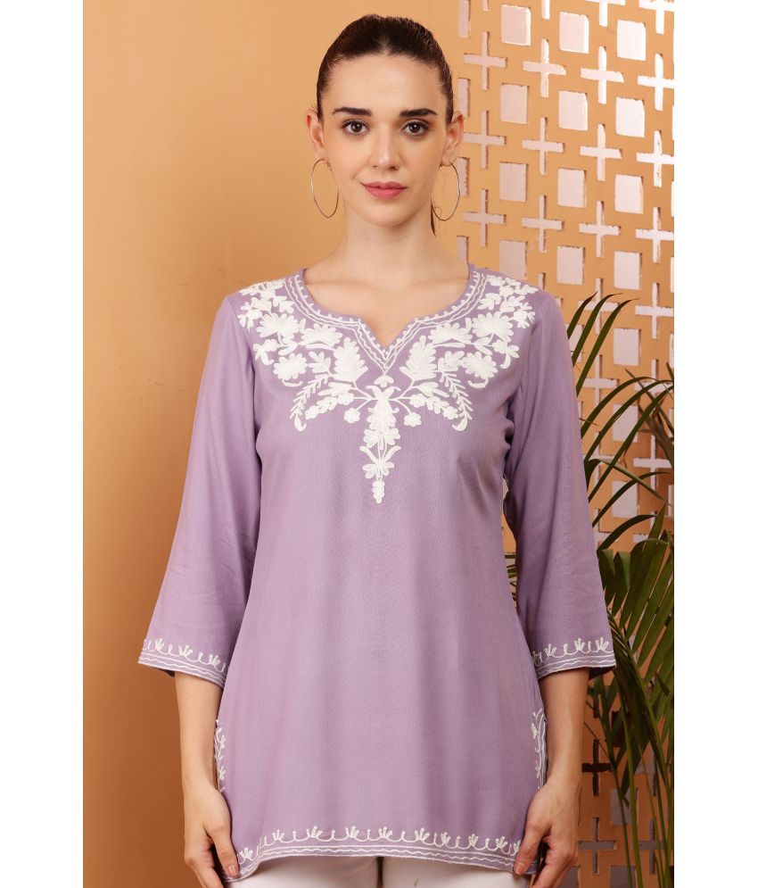     			Tanuj Pack of 1 Rayon Embroidered Straight Women's Kurti - ( Purple )