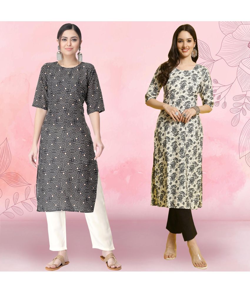     			1 Stop Fashion Crepe Printed Kurti With Pants Women's Stitched Salwar Suit - Grey ( Pack of 2 )