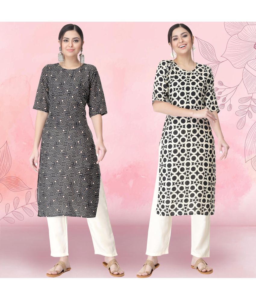     			1 Stop Fashion Crepe Printed Kurti With Pants Women's Stitched Salwar Suit - Black ( Pack of 2 )