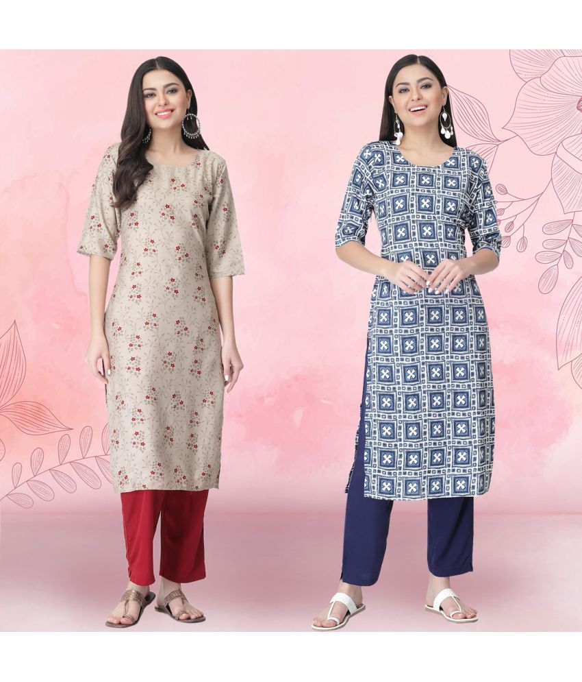     			1 Stop Fashion Crepe Printed Kurti With Pants Women's Stitched Salwar Suit - Navy Blue ( Pack of 2 )