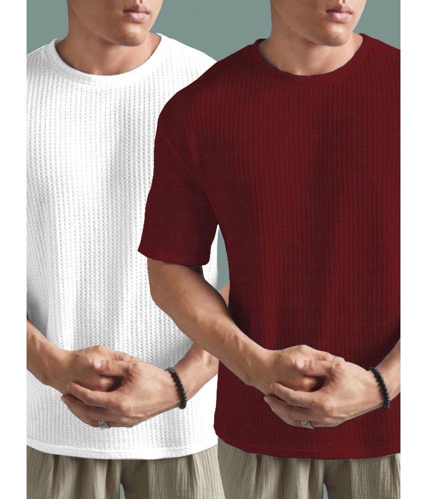     			ADORATE Polyester Regular Fit Self Design Half Sleeves Men's Round T-Shirt - Maroon ( Pack of 2 )