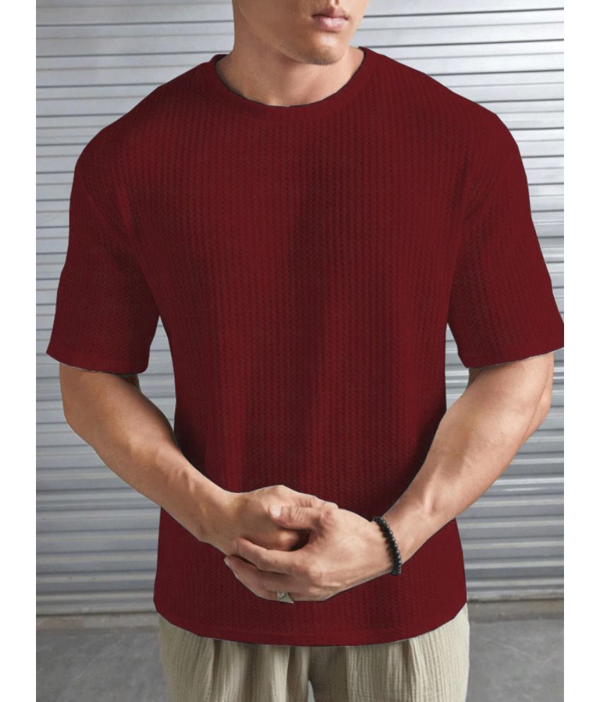     			ADORATE Polyester Regular Fit Self Design Half Sleeves Men's Round T-Shirt - Maroon ( Pack of 1 )