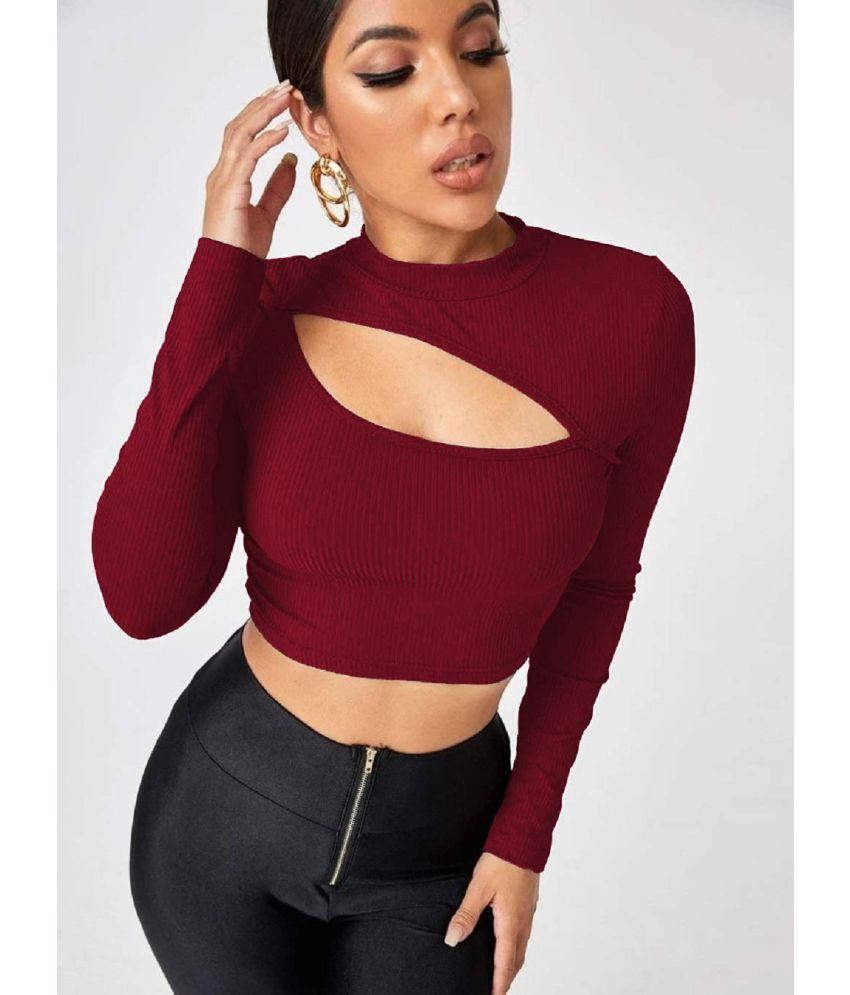     			Calm Down Maroon Crepe Women's Crop Top ( Pack of 1 )