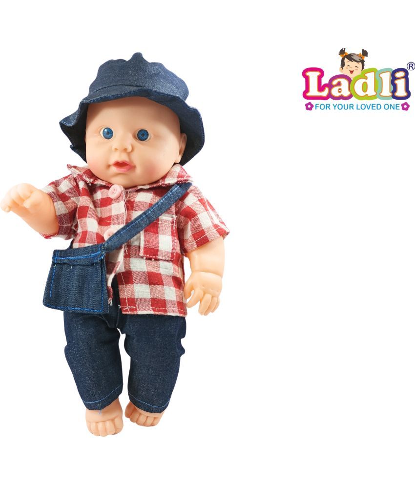     			Cool Golu Baba Doll Little postman Boy in Teddy Red white Check Dress Doll