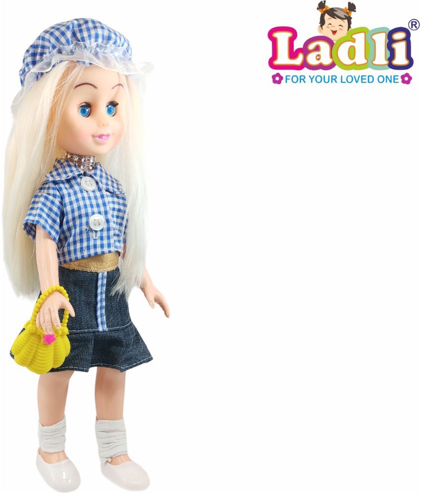     			Cute Blue Skult Girl Doll Toy with Moveable Arms Beautiful Dress, Cap, Shoes