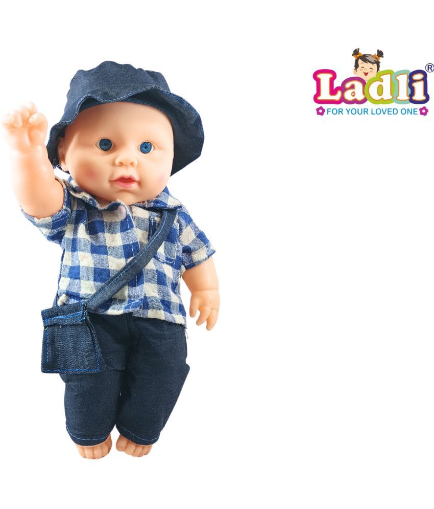     			Cute Hat Boy Little Soft Feel Smiling Teddy Boy in Blue Check Dress