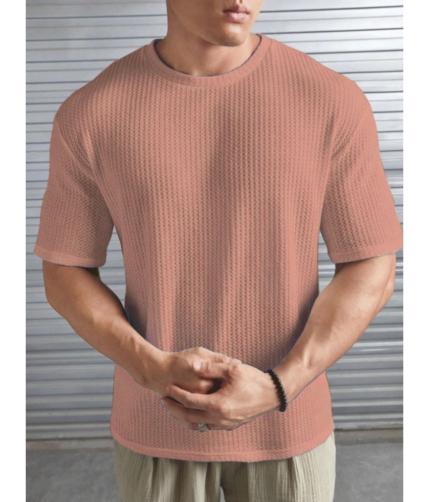     			Hushbucks Polyester Regular Fit Self Design Half Sleeves Men's Round T-Shirt - Pink ( Pack of 1 )