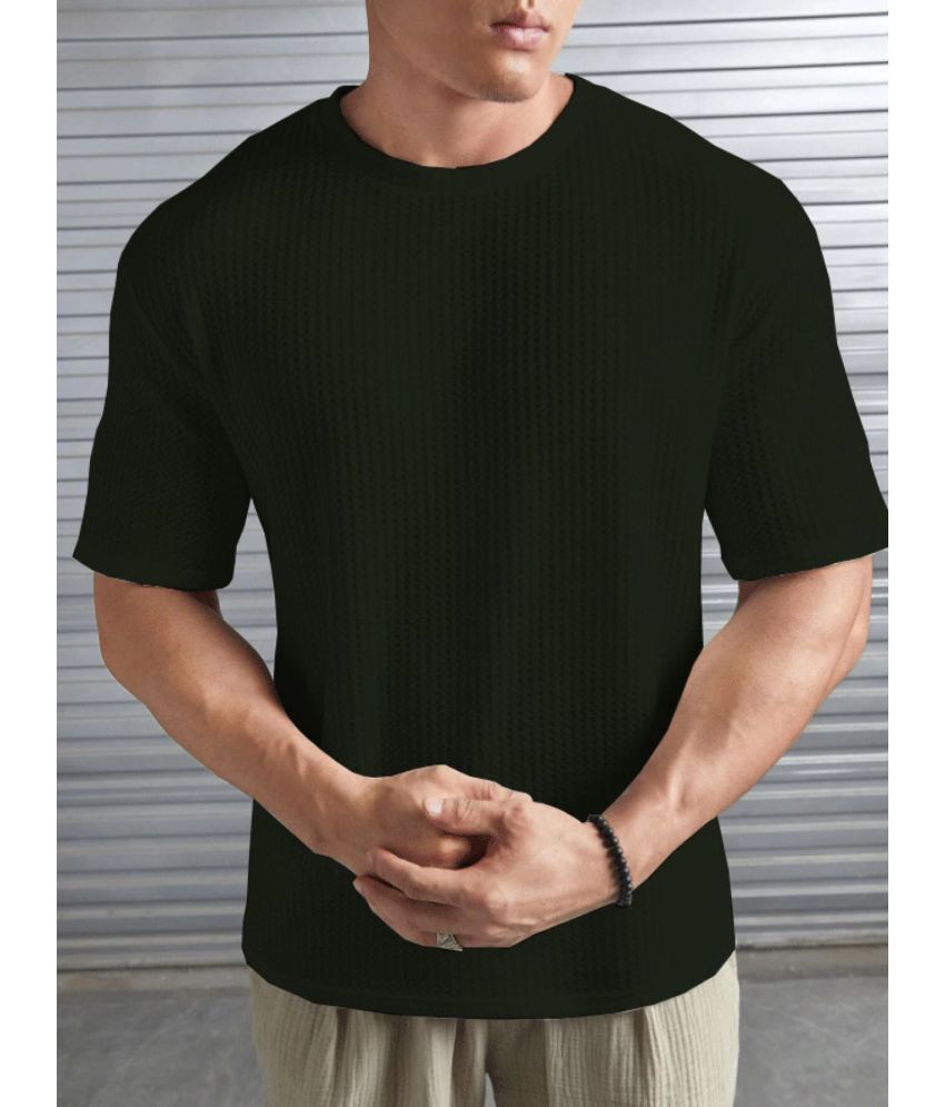     			Hushbucks Polyester Regular Fit Self Design Half Sleeves Men's Round T-Shirt - Black ( Pack of 1 )