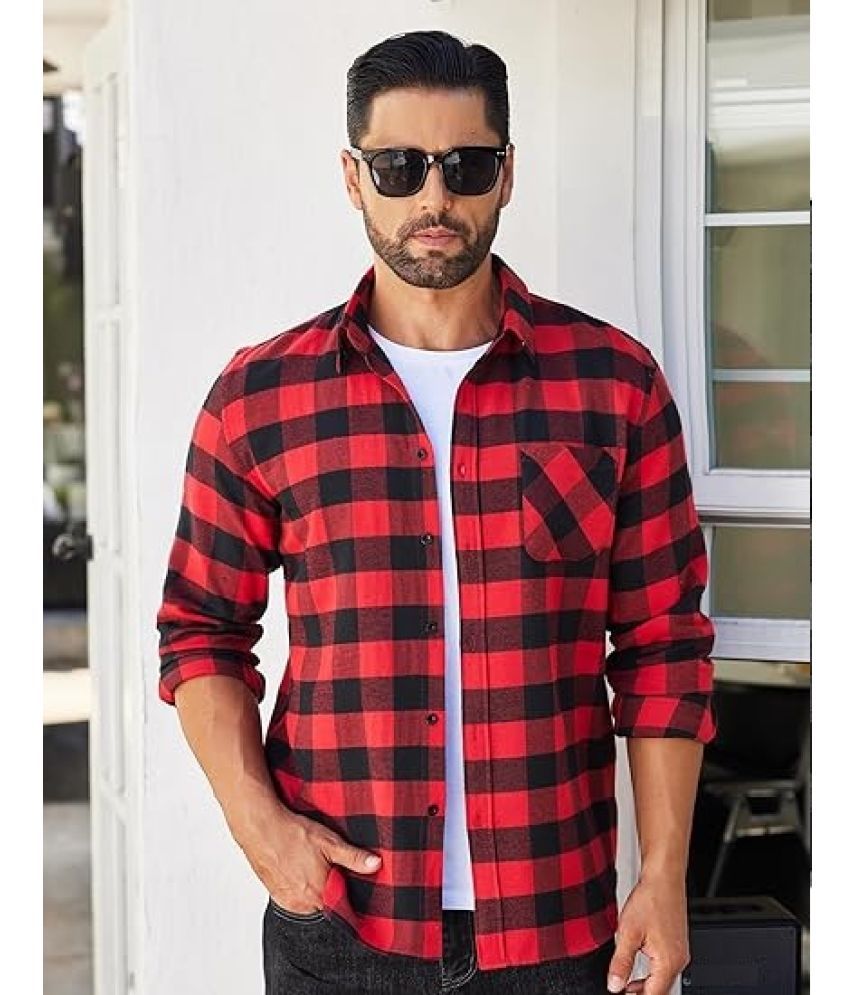     			INDICUL Poly Cotton Regular Fit Checks Full Sleeves Men's Casual Shirt - Red ( Pack of 1 )