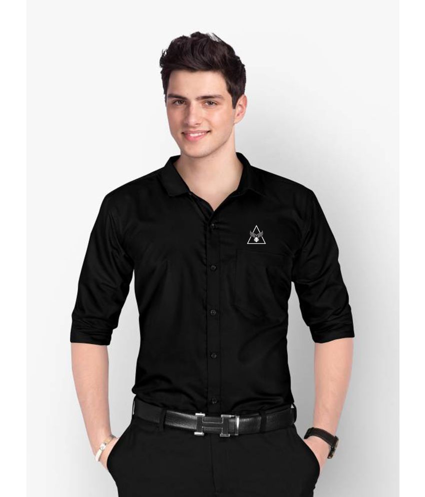     			LENRIZA Cotton Blend Slim Fit Solids Full Sleeves Men's Casual Shirt - Black ( Pack of 1 )