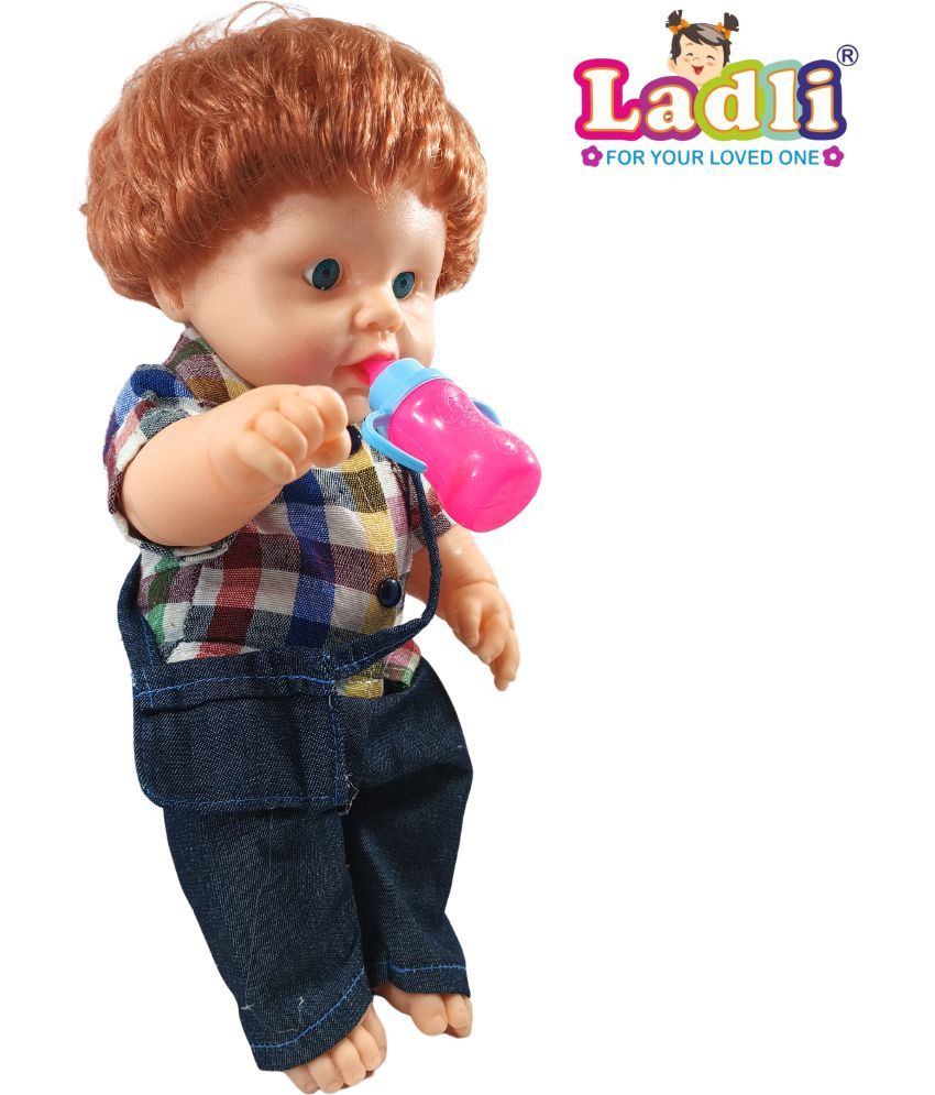     			Little Golu Teddy Boy Toy in Printed Mix Check Dress Doll for Birthday gift Kids