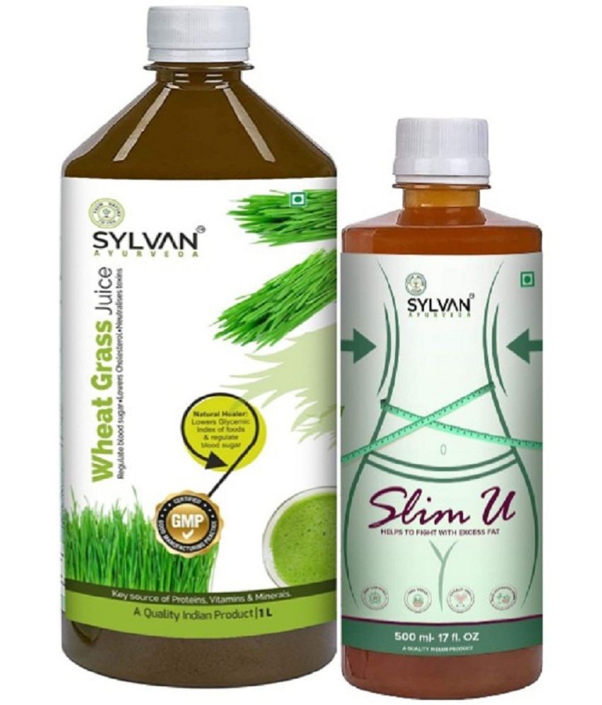     			SYLVAN AYURVEDA WHEAT GRASS JUICE 1L & SYLVAN SlimU JUICE 500ML | PACK OF 2` (2 x 750 ml)