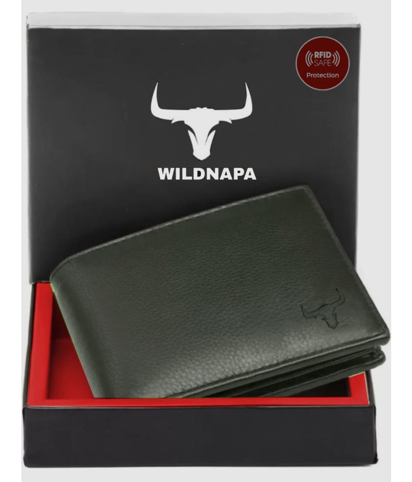     			WILDNAPA 100% Leather Solid Men's Regular Wallet With 8 Slots For Card ( Green , Pack of 1 )