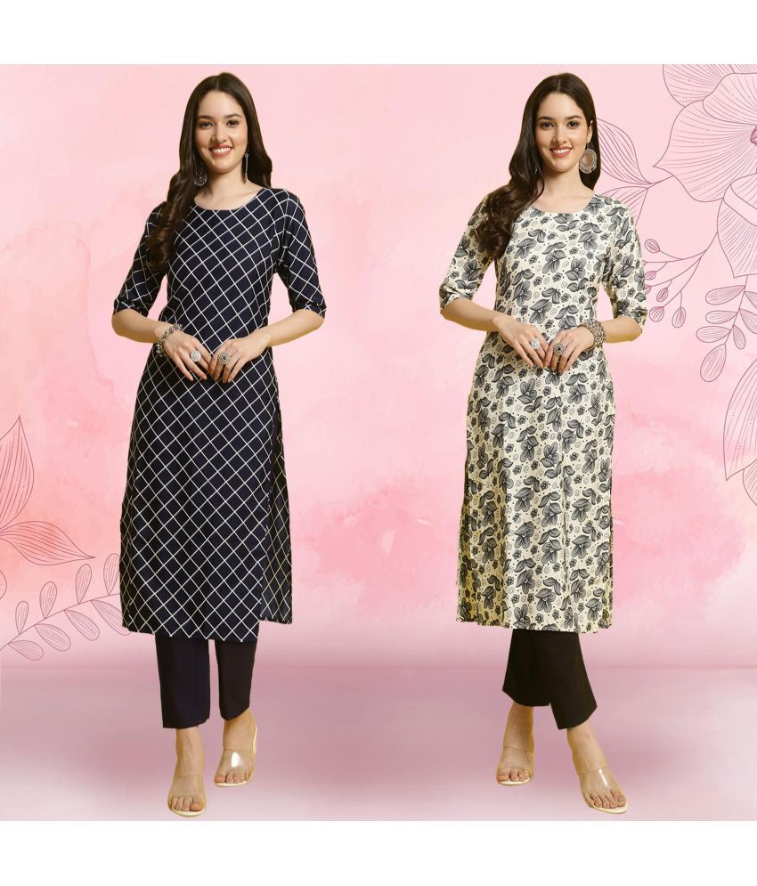     			1 Stop Fashion Crepe Printed Kurti With Pants Women's Stitched Salwar Suit - Grey ( Pack of 2 )