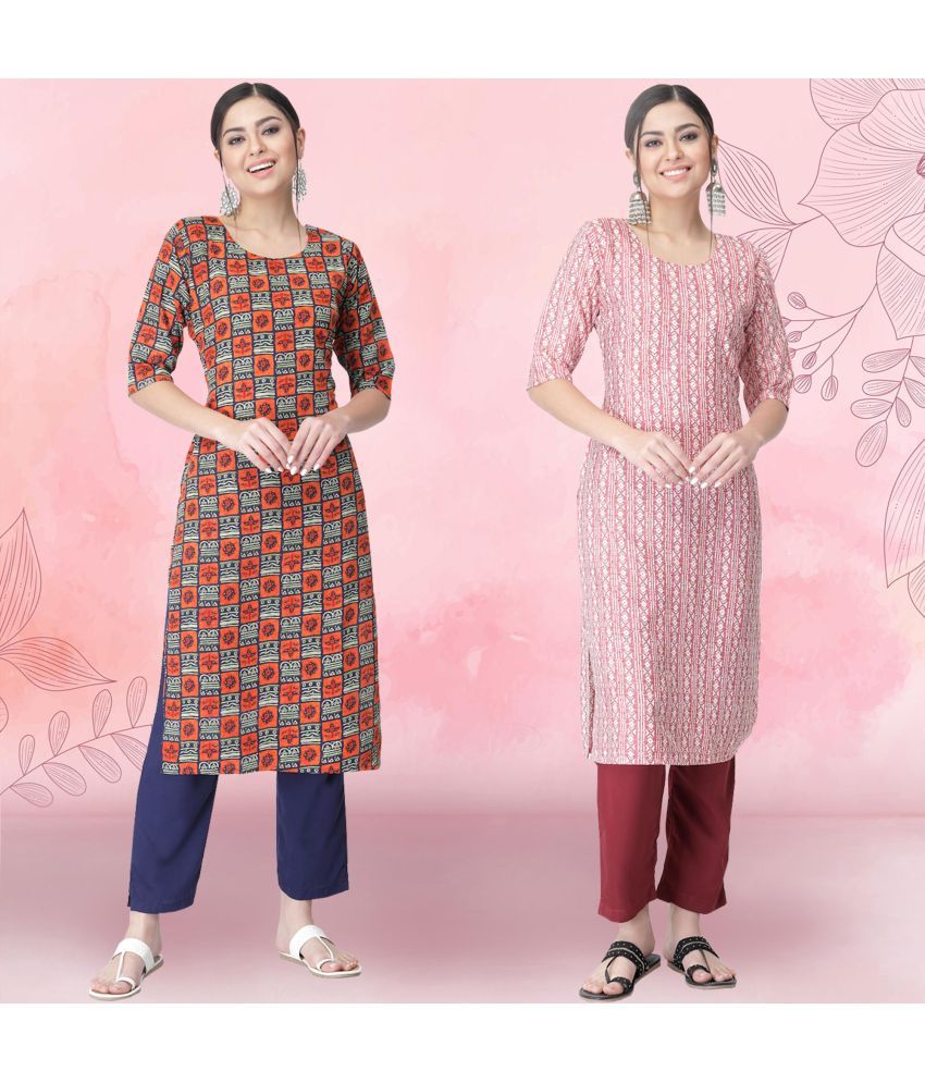     			1 Stop Fashion Crepe Printed Kurti With Pants Women's Stitched Salwar Suit - Cream ( Pack of 2 )