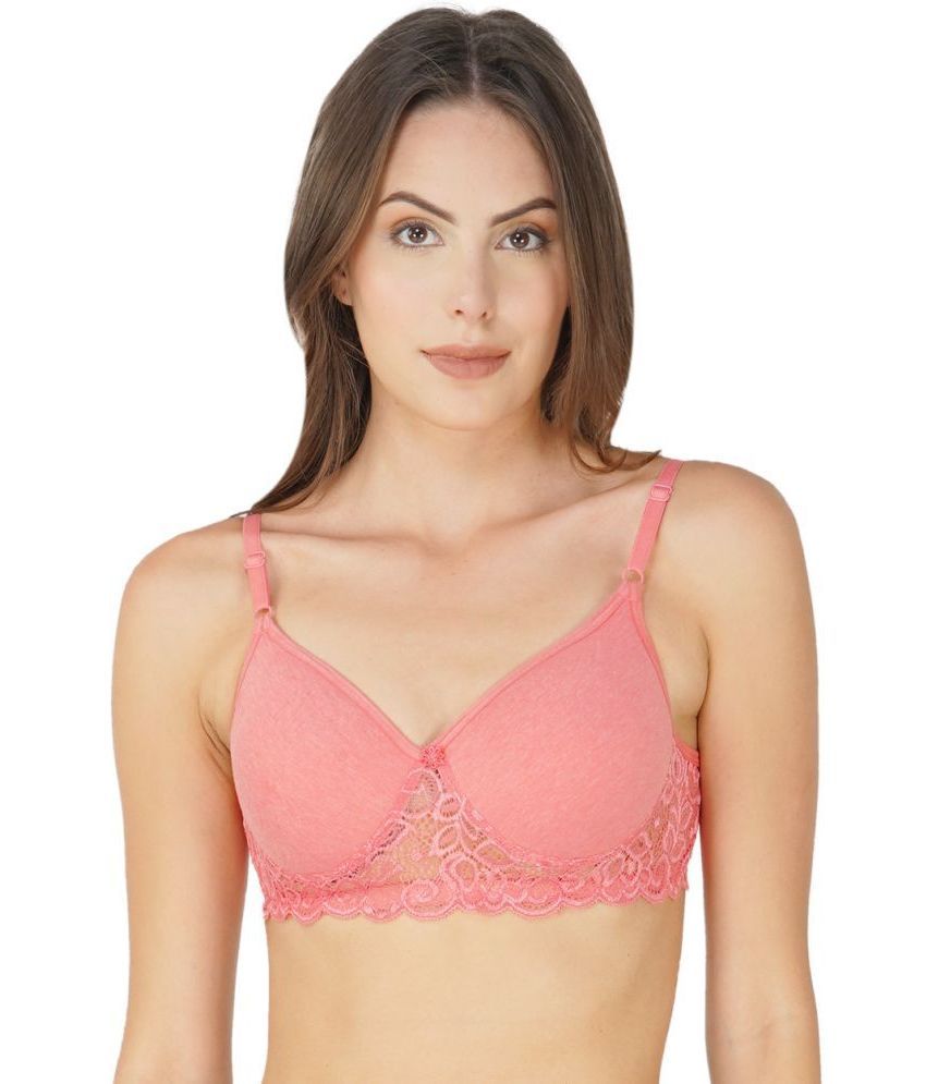     			Arc de Shapes Pack of 1 Lace Lightly Padded Bralette Bra For Women ( Coral )