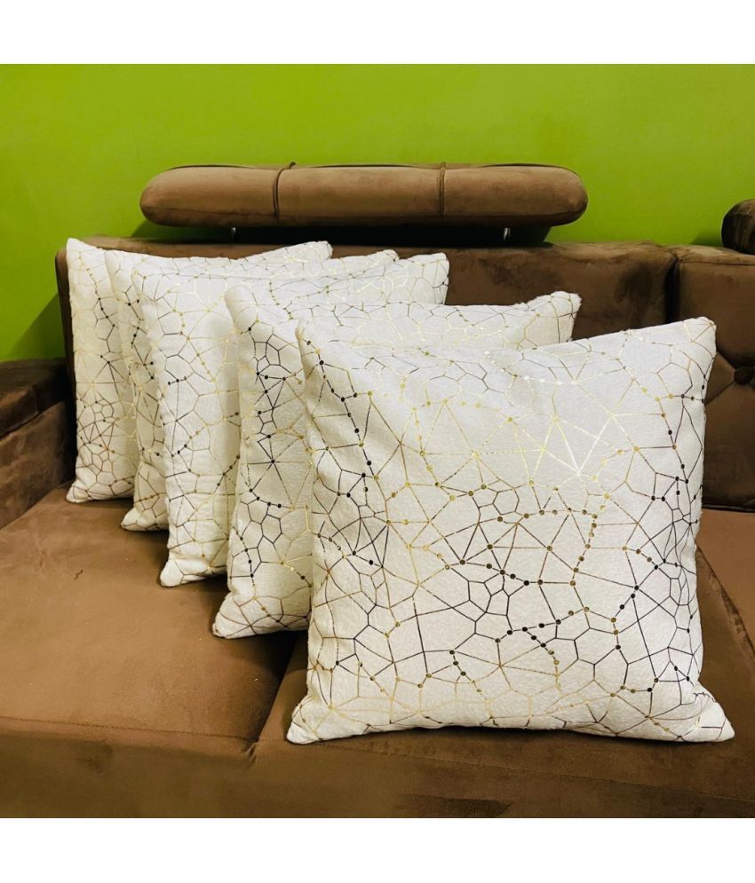     			Awesome Craft Set of 5 Polyester Abstract Square Cushion Cover (40X40)cm - White