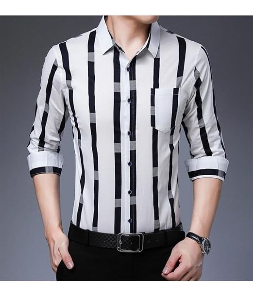     			INDICUL Poly Cotton Regular Fit Striped Full Sleeves Men's Casual Shirt - White ( Pack of 1 )