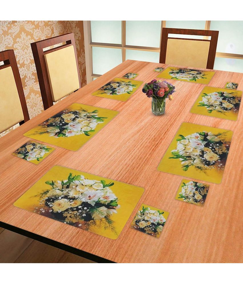     			Sanraksshan PVC Floral Rectangle Table Mats & Coasters ( 40 cm x 32 cm ) Pack of 12 - Multi