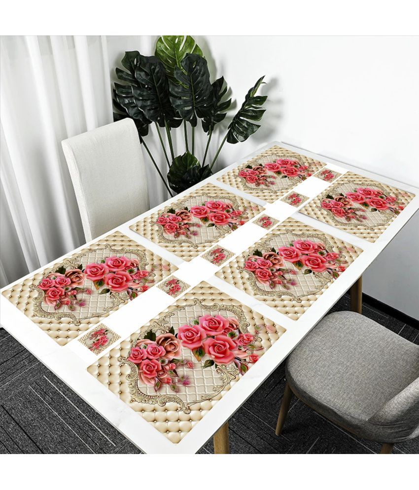     			Sanraksshan PVC Floral Rectangle Table Mats & Coasters ( 40 cm x 32 cm ) Pack of 12 - Multi