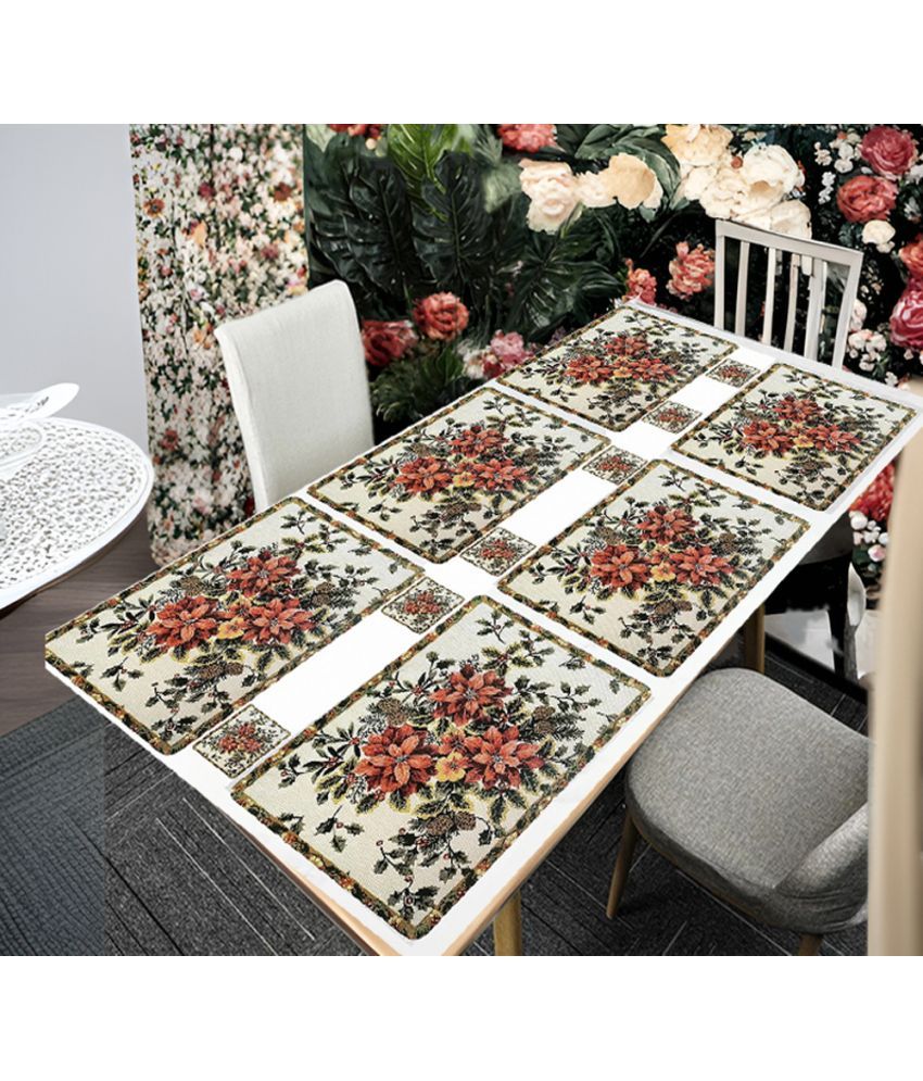     			Sanraksshan PVC Floral Rectangle Table Mats & Coasters ( 40 cm x 32 cm ) Pack of 12 - Multi