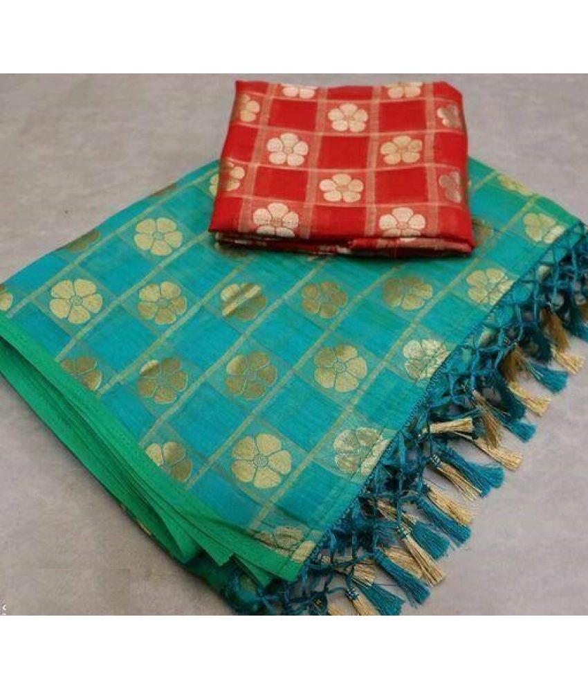     			Shree Gullak Silk Pack of 1 Jacquard Printed Saree With Blouse Piece ( Teal )