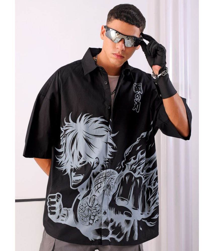     			The Indian Garage Co. 100% Cotton Oversized Fit Printed Half Sleeves Men's Casual Shirt - Black ( Pack of 1 )