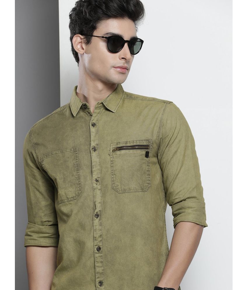     			The Indian Garage Co. 100% Cotton Slim Fit Solids Full Sleeves Men's Casual Shirt - Olive ( Pack of 1 )