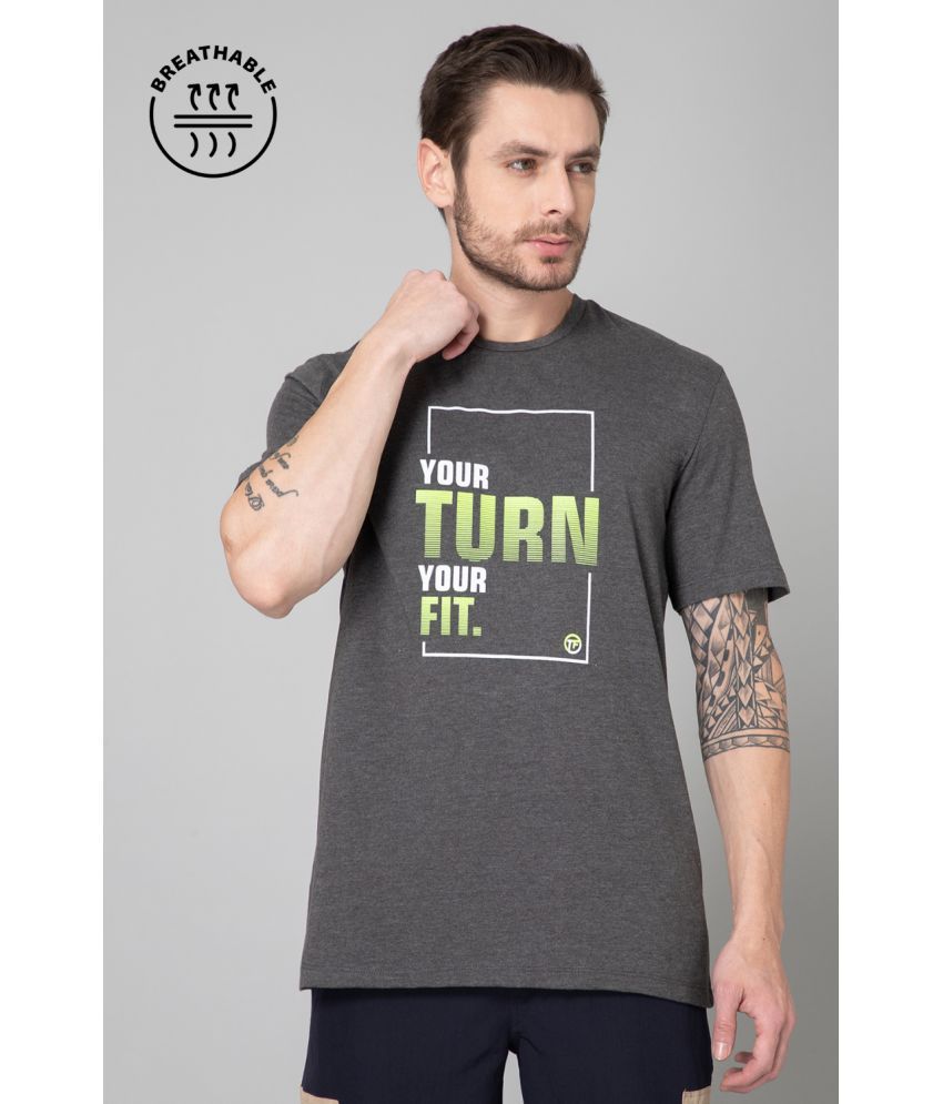     			Turnfit Cotton Blend Regular Fit Printed Half Sleeves Men's Round T-Shirt - Grey ( Pack of 1 )