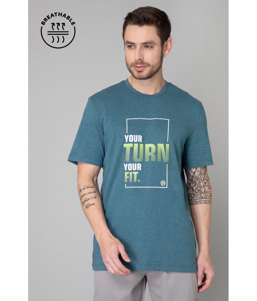     			Turnfit Cotton Blend Regular Fit Printed Half Sleeves Men's Round T-Shirt - Blue ( Pack of 1 )