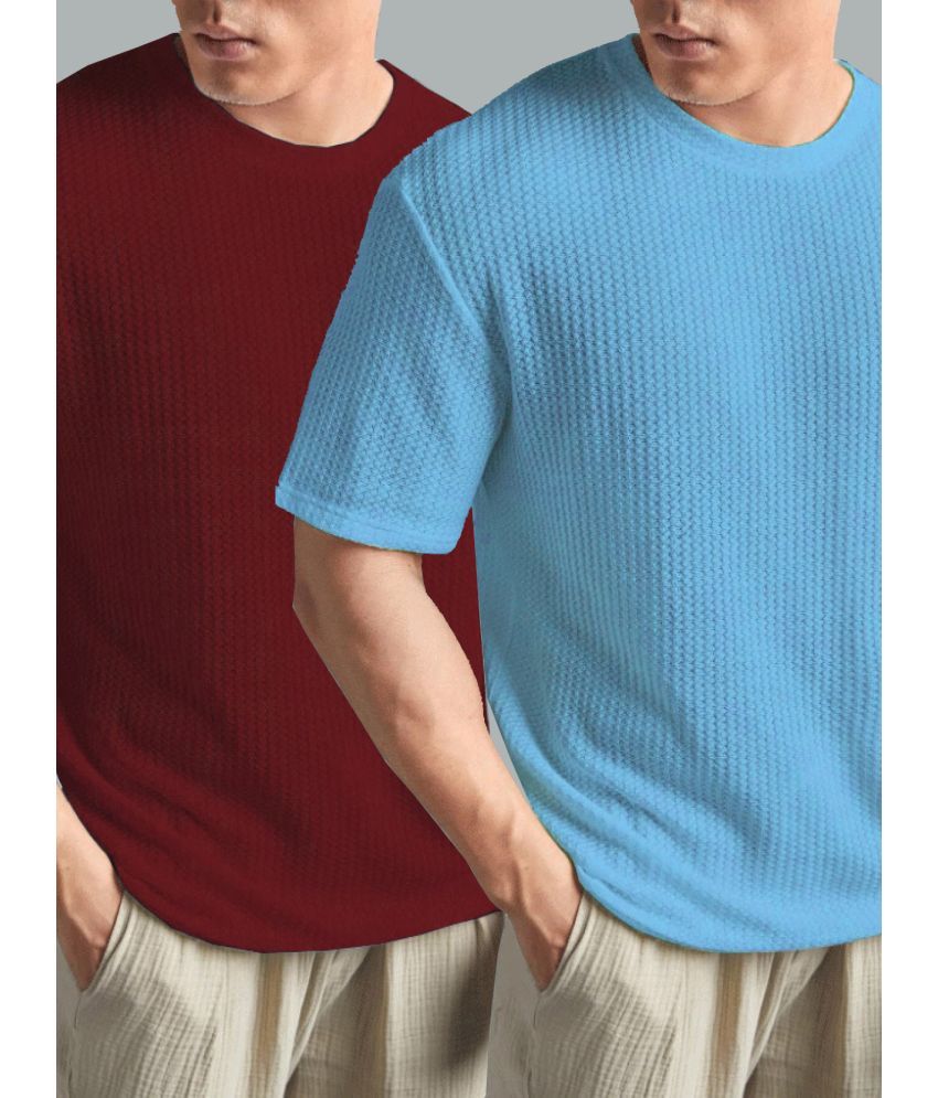     			AIN6 Polyester Regular Fit Self Design Half Sleeves Men's Round T-Shirt - Aqua Blue ( Pack of 2 )