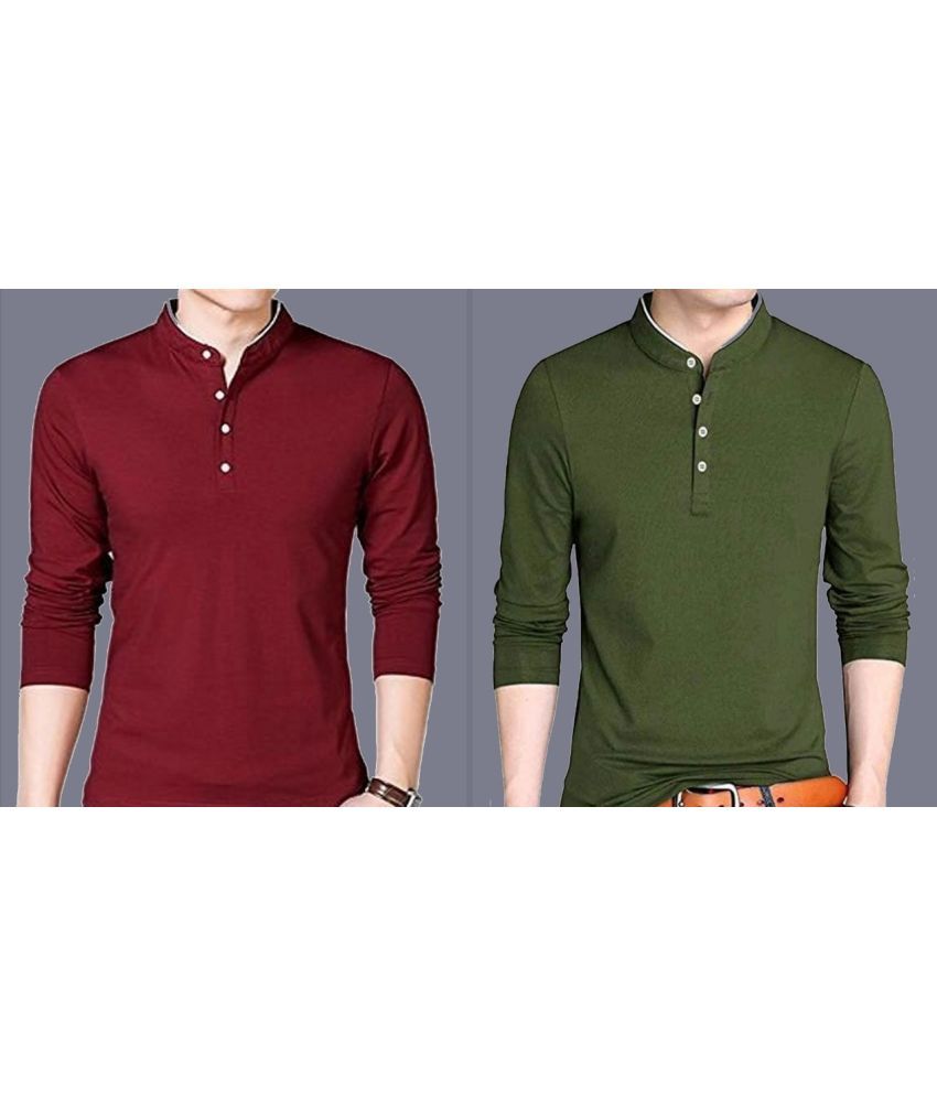     			Alexender Cotton Blend Regular Fit Solid Full Sleeves Men's Mandarin Collar T-Shirt - Multicolor ( Pack of 2 )