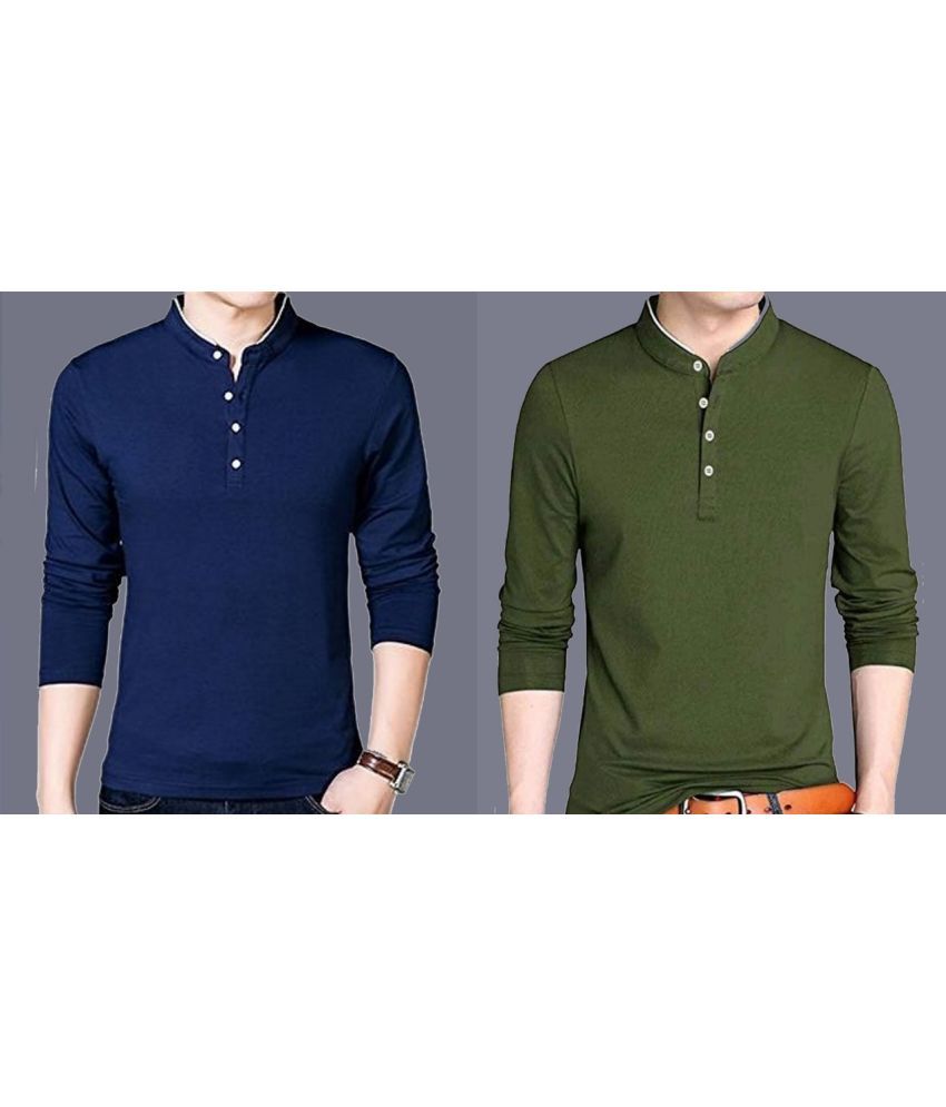     			Alexender Cotton Blend Regular Fit Solid Full Sleeves Men's Mandarin Collar T-Shirt - Multicolor ( Pack of 2 )