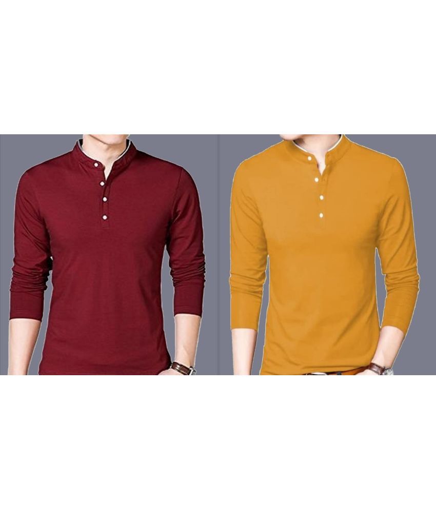     			Alexender Cotton Blend Regular Fit Solid Full Sleeves Men's Mandarin Collar T-Shirt - Multicolor ( Pack of 2 )