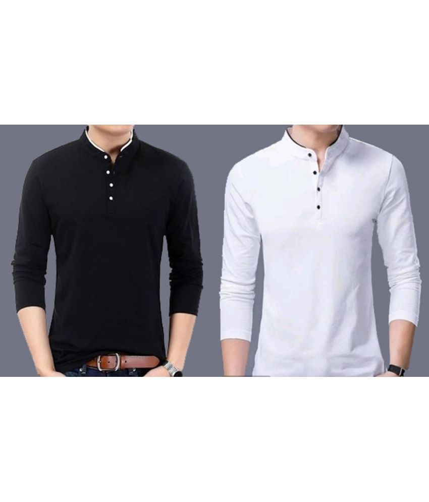     			Alexender Cotton Blend Regular Fit Solid Full Sleeves Men's Mandarin Collar T-Shirt - Multicolor ( Pack of 2 )