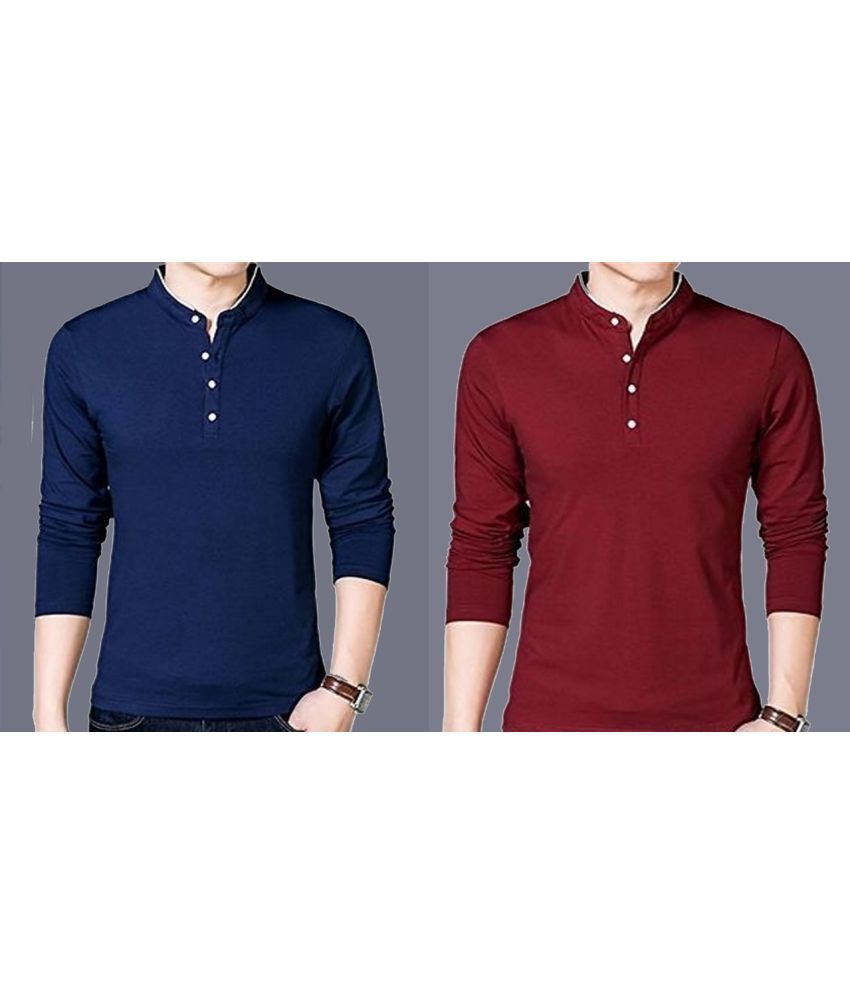     			Alexender Cotton Blend Regular Fit Solid Full Sleeves Men's Mandarin Collar T-Shirt - Multicolor ( Pack of 2 )