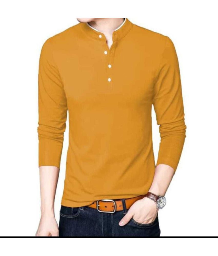     			Alexender Cotton Blend Regular Fit Solid Full Sleeves Men's Mandarin Collar T-Shirt - Yellow ( Pack of 1 )