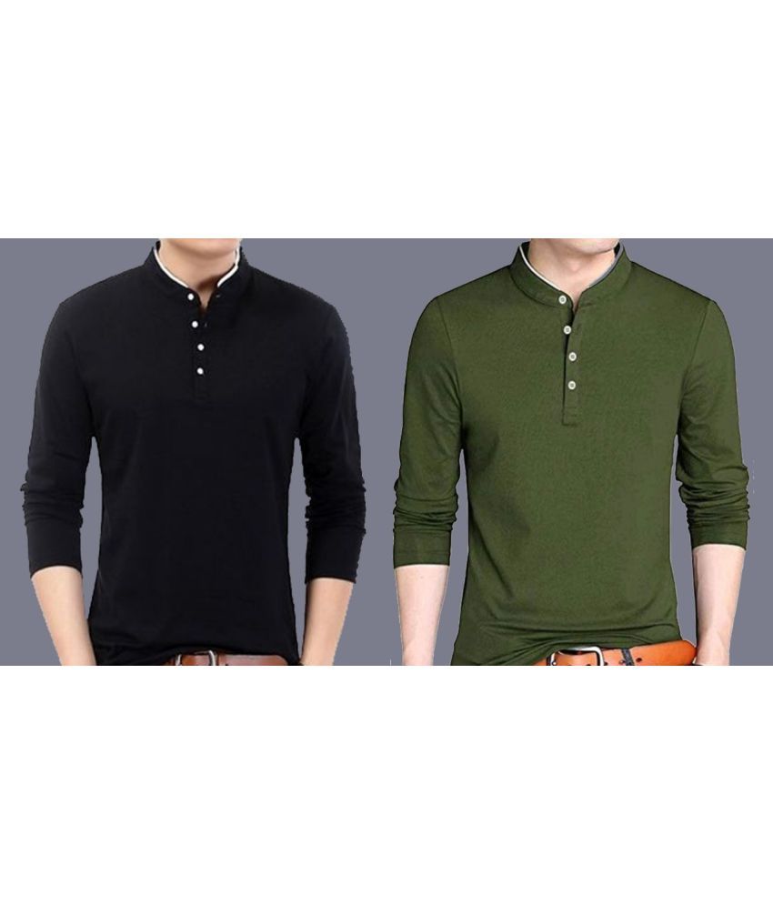     			Alexender Cotton Blend Regular Fit Solid Full Sleeves Men's Mandarin Collar T-Shirt - Multicolor ( Pack of 2 )