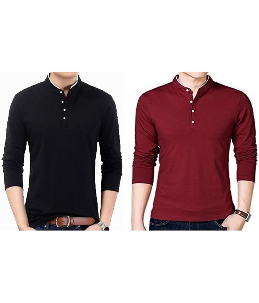     			Alexender Cotton Blend Regular Fit Solid Full Sleeves Men's Mandarin Collar T-Shirt - Multicolor ( Pack of 2 )