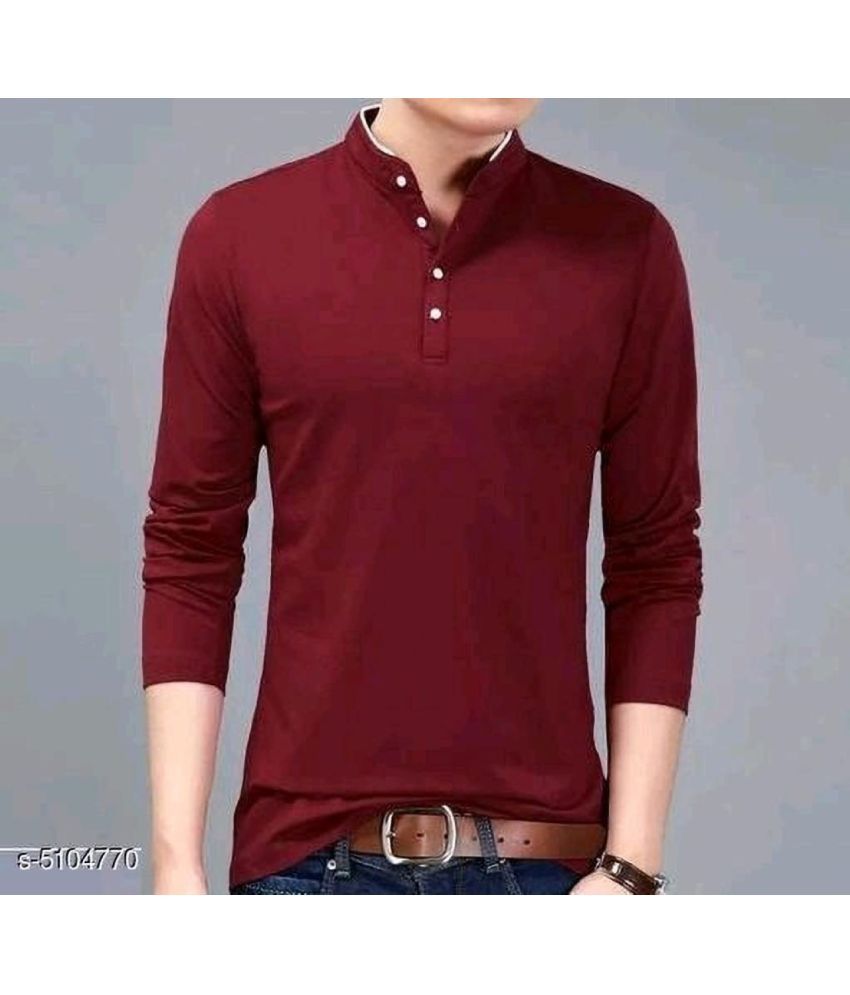     			Alexender Cotton Blend Regular Fit Solid Full Sleeves Men's Mandarin Collar T-Shirt - Maroon ( Pack of 1 )