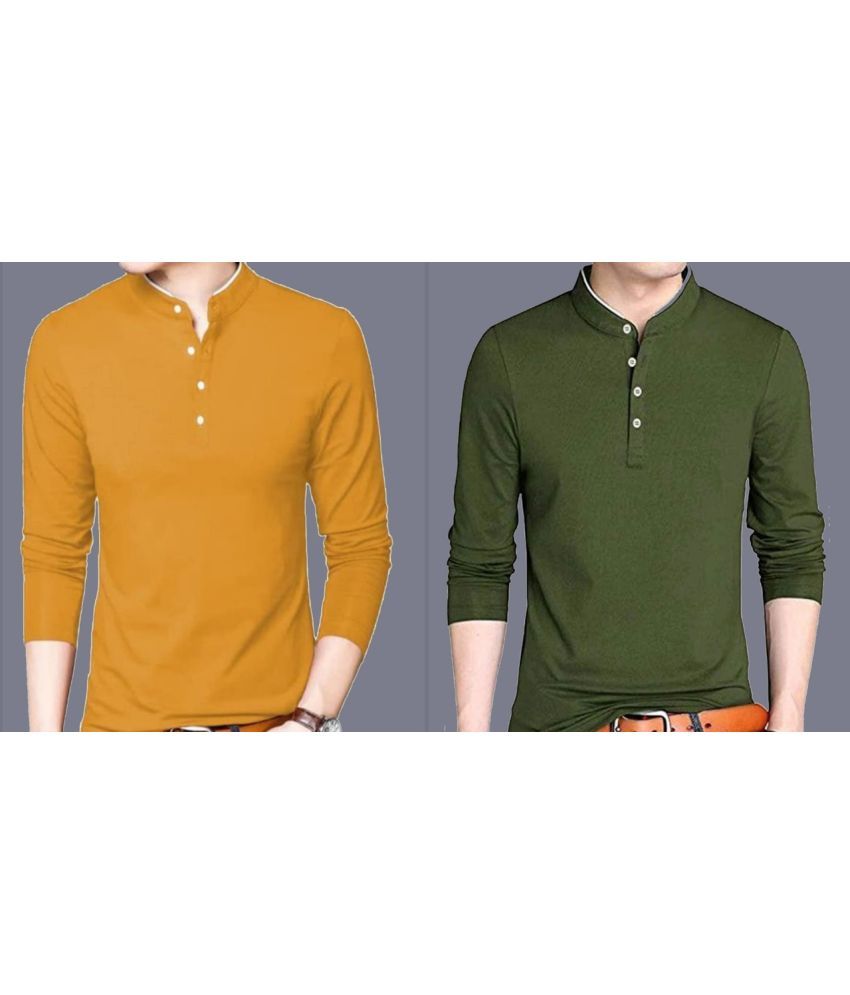     			Alexender Cotton Blend Regular Fit Solid Full Sleeves Men's Mandarin Collar T-Shirt - Multicolor ( Pack of 2 )