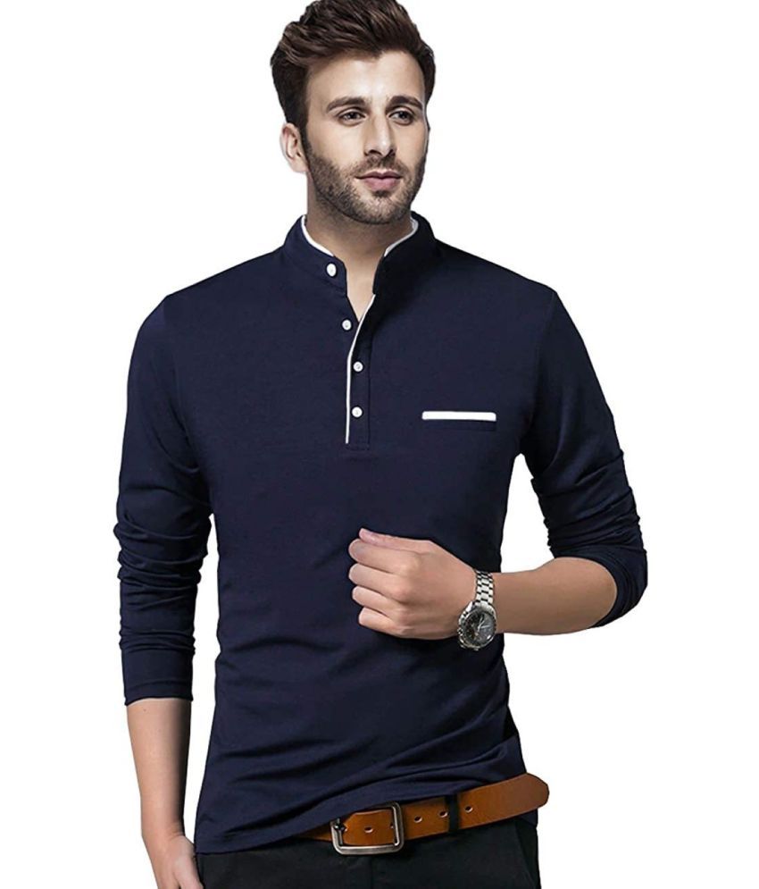     			Alexender Cotton Blend Slim Fit Solid Full Sleeves Men's Mandarin Collar T-Shirt - Blue ( Pack of 1 )