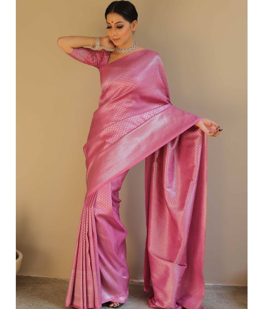     			Apnisha Pack of 1 Silk Blend Solid Saree With Blouse Piece ( Pink )