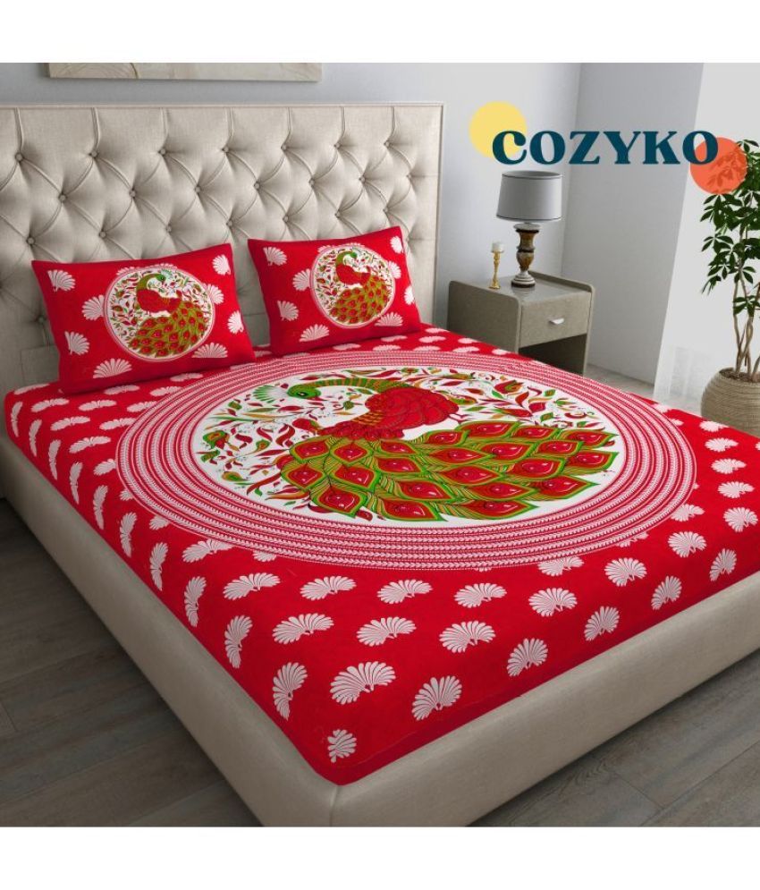     			COZYKO Cotton 1 Double Bedsheet with 2 Pillow Covers ( Red )