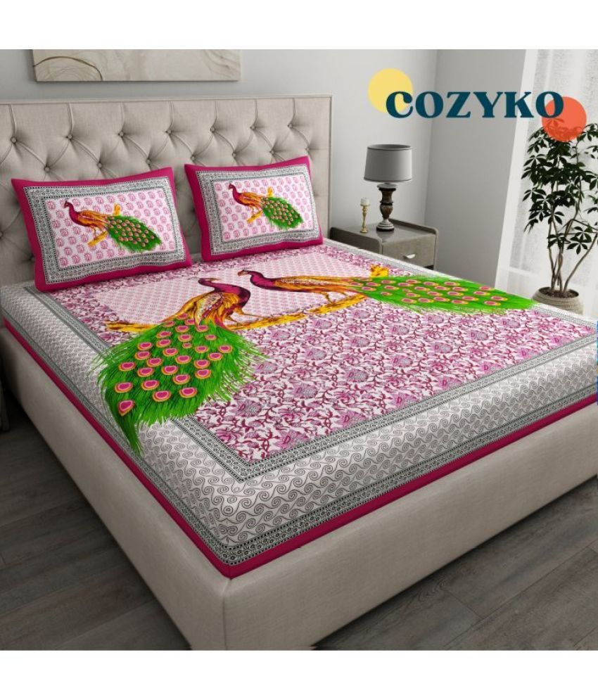     			COZYKO Cotton 1 Double Bedsheet with 2 Pillow Covers ( Multicolor )