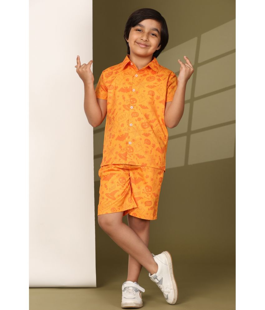     			ENCIGER Pack of 1 Boys Polyester Shirts & Shorts Set ( Orange )