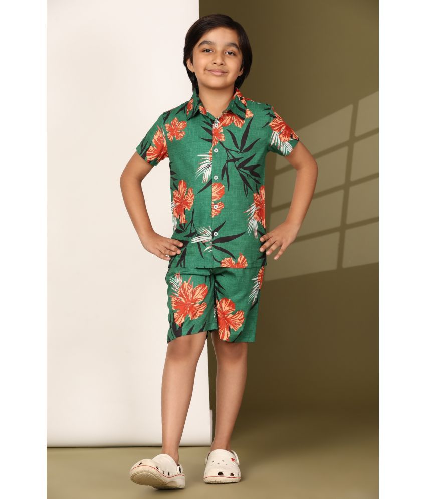     			ENCIGER Pack of 1 Boys Polyester Shirts & Shorts Set ( Green )