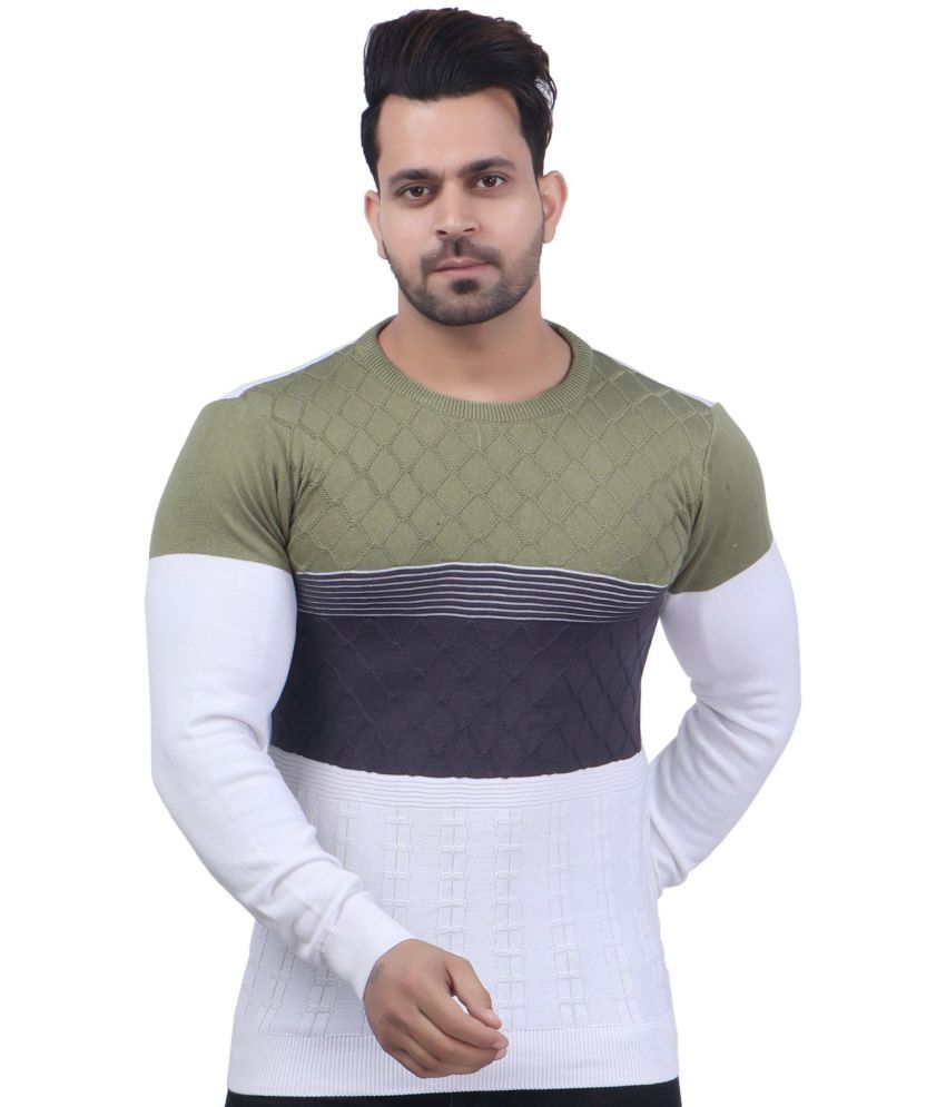     			FEVERFEW Cotton Blend Round Neck Men's Full Sleeves Pullover Sweater - White ( Pack of 1 )