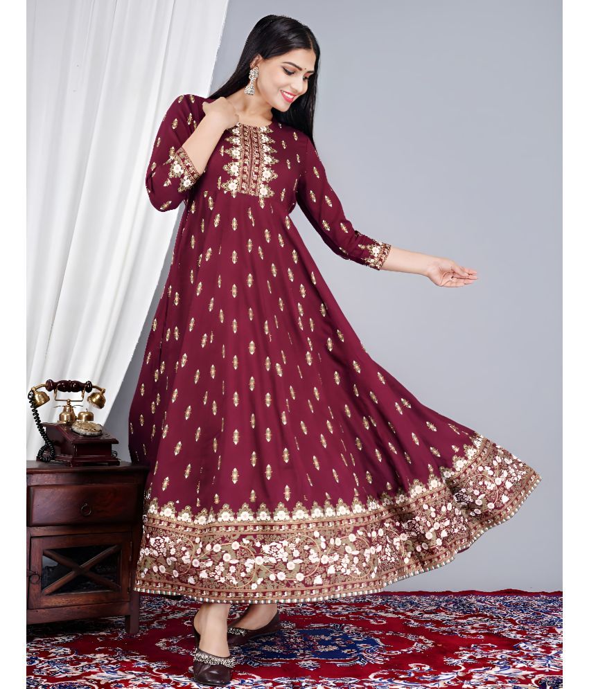     			First Affair Pack of 1 Viscose Printed Anarkali Women's Kurti - ( Maroon )